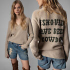 Zadig & Voltaire V-neck handmade hanging wool letters wool sweater knit sweater