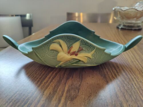 Roseville Pottery Large Console Bowl Zephyr Lily Green Excellent Condition