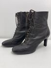 Vintage ANN TAYLOR LOFT Brown Leather High Heel Lace Up Zip Granny Boots 9M