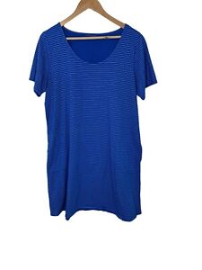 Fresh Produce Lorna Short Sleeve Striped Swing Jersey Dress Pockets Blue Large