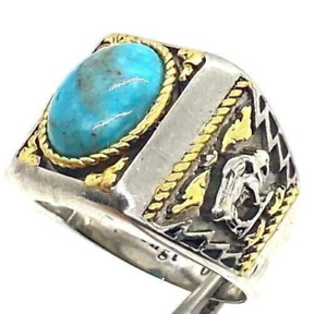 Heavy Old Pawn Native American Turquoise Buffalo Sterling Silver Ring Size 10