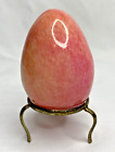 Polished Pink Alabaster Easter Egg Figurine & Brass Stand