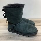 UGG Womens Bailey Bow 1002954 Black Leather Pull On Mid-Calf Snow Boots Size 9
