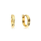 14K Real Solid Gold Round Diamond-Cut Huggie Hoop Earrings Small Size 12MM