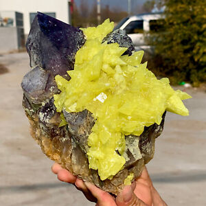 5.59LB Minerals ** LARGE NATIVE SULPHUR OnMATRIX Sicily With+amethyst Crystal