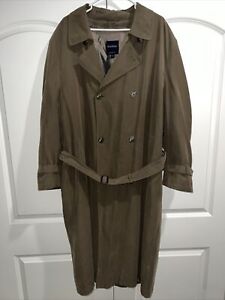 Brooks Brothers Double Breast Trench Overcoat Olive Green Wool Liner XXL (50)