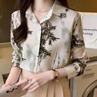 Women's 2024 Korean Fashion Printed Long Sleeves Chiffon Dress Shirt Blouse 9298