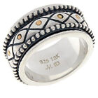 HSN Bali RoManse Sterling & 18K Gold Diamond Pattern Beaded Spinner Ring Size 8