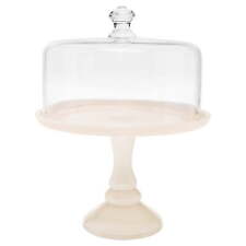 Timeless Beauty 10-inch Cake Stand with Glass Cover, Milk White