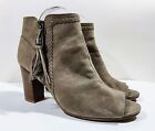 Vanity Womens 8 Gray Faux Leather Zipper Side Opened Toe Bootie Chunky Heel Boot