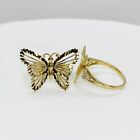 14k Solid Gold Vintage Butterfly Bug Beautiful CZ Band Ring for Women