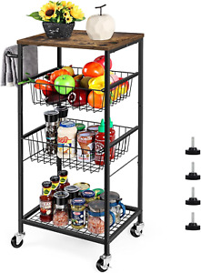 Kitchen Storage Cart Microwave Stand on Wheels Rolling Utility Cart with Storage