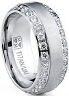 Men's Titanium Dome Brushed Finished Wedding Band Engagement Ring with CZ
