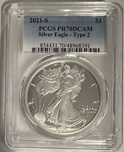 2021-S Type 2 Proof American Silver Eagle $1 PCGS PR 70 DCAM Deep Cameo Ty2 ASE