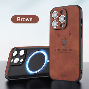MagSafe Magnetic Deer Cortex Leather Phone Case For iPhone 15 14 13 12 11 Pro