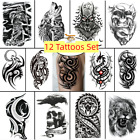 12 Sheets/Set Temporary Fake Tattoo Stickers Waterproof Tiger Wolf Arm Body Art