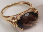 VTG SOLID 10K YELLOW GOLD  OVAL 13 X 10 MM FACETED SMOKY QUARTZ  RING SIZE  7.75