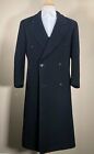 CASHMERE/WOOL 38R Black Long Trench Coat Lined Dbl-Brstd Overcoat