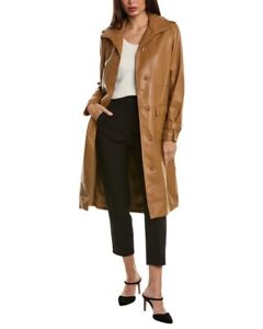 Elie Tahari Vegan Leather Trench Coat Women's Brown M