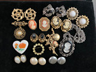Estate Lot of Vintage Costume Jewelry Cameos West Germany Black Earrings Brooch