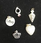 Charms Lot Of 5 Silver Tone Charms  Heart Crown Love Ring Engagement