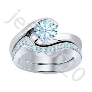 1.50 Ct Lab Created Aquamarine 14K White Gold Over Bypass Bridal Engagement Ring