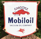 VINTAGE 1938 DATED GARGOYLE MOBILOIL 12” PORCELAIN GAS SIGN MOBIL VACUUM OIL