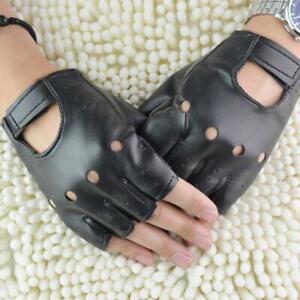 Fingerless Faux Leather Motorcycle Gloves Black New