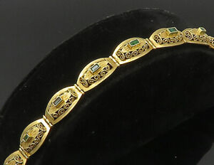 18K GOLD - Vintage Victorian Emerald Swirl Hinge Link Chain Bracelet- GBR042