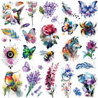 8 Sheets Large 3D Watercolor Temporary Tattoos for Women Girls-Colorful Flower H