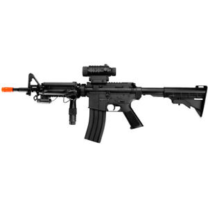 M4 A1 M16 ELECTRIC AUTOMATIC AIRSOFT GUN RIFLE AEG + FLASHLIGHT LASER 6mm BB BBs