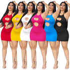 New Sexy Women Hollow Out Halter Backless Bandage Solid Bodycon Club Dress