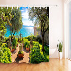 Sunny Seaside Garden Scenic Shower Curtain Set Bathroom Waterproof Fabric & Hook
