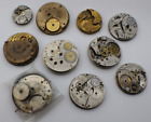 Lot of 10 Pocket Watch Movements Elgin, Waltham, Mixed Parts Repair Watches - 3A