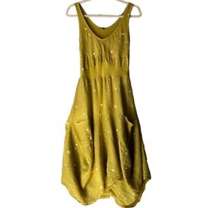 Inizio Magic Yellow Dot 2 Pocket Dress Sz Small