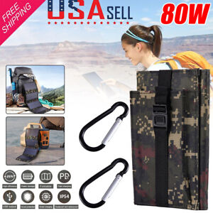 80W USB Solar Panel Folding Charger Outdoor Camping Hiking Phone Power Bank Kit