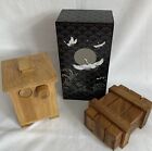 Vintage Lot 3 Wood Puzzle Boxes 1 Flying Cranes Hand Painted Plus