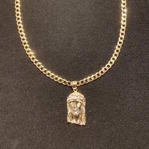 Men’s Gold Chain Cuban 20in 4mm And Jesus Piece .925 Italy