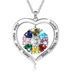 Personalized Heart Mother's Necklace Family Birthstone Pendant Gift for Mom
