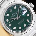 ROLEX MENS DATEJUST GREEN DIAMOND DIAL 18K WHITE GOLD STEEL WATCH w/ OYSTER BAND