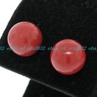 NEW .925 Silver 10mm Round Red Coral Ball Stud Earrings Simple Studs
