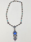 Vintage Sweet Romance Blue Gemstone Rhinestone Charm Pendant Necklace Jewelry