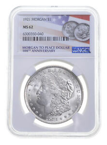 MS62 1921 Morgan Silver Dollar NGC 100th 2021 Label Philadelphia *0133