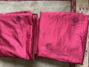 New Listing2  -  Pottery Barn Red Silk Embroidered Lined Curtain Panels.  50” Wide By 96”