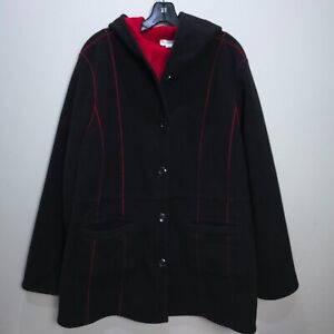 Susan Graver Weekend Coat Womens Size XL Reversible Polar Fleece Black Red Plaid