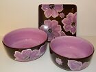 Gates Ware by Laurie Gates Mixing Nesting Serving Bowls, Brown w/ Purple Flowers