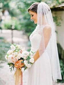 Heread 1 Tier Bride Wedding Veil Fingertip Length Short Bridal Tulle Veils Ivory