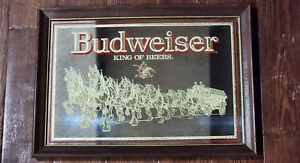 VINTAGE Framed Budweiser Kings of Beers Clydesdale Mirror Sign - 20.5