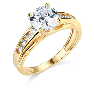 3 Ct Round Real 14K Yellow Gold Created Diamond Engagement Wedding Ring Trellis