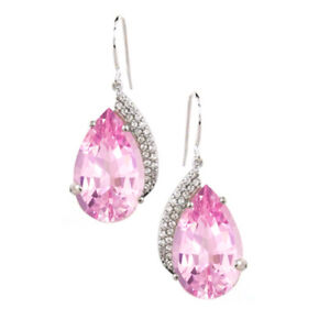 Pink Quartz and Created White Sapphire Earrings in Sterling Silver 925